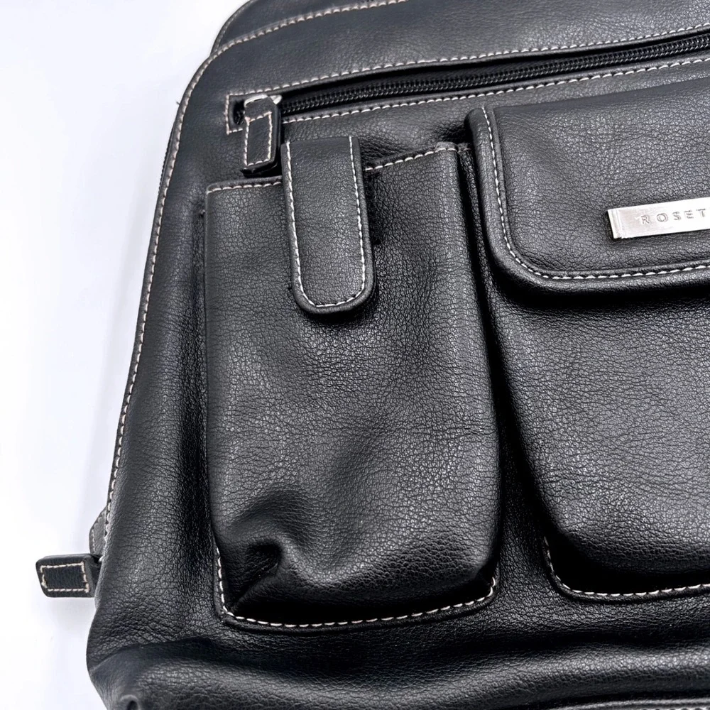 Rosetti Women's Black Leather Backpack Multi Pocket Contrast Stitch Bag Gorpcore
